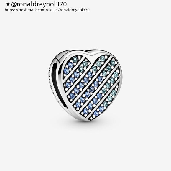 Pandora Blue Pavé Heart Clip Charm - Picture 1 of 4